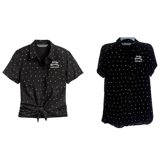 Harley Davidson Micro Skull Print Embroidered Logo Button Down Shirt size Small - Picture 12 of 12